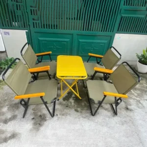 Bộ bàn ghế cafe xếp gọn sắt ống tròn tay gỗ vải lưới